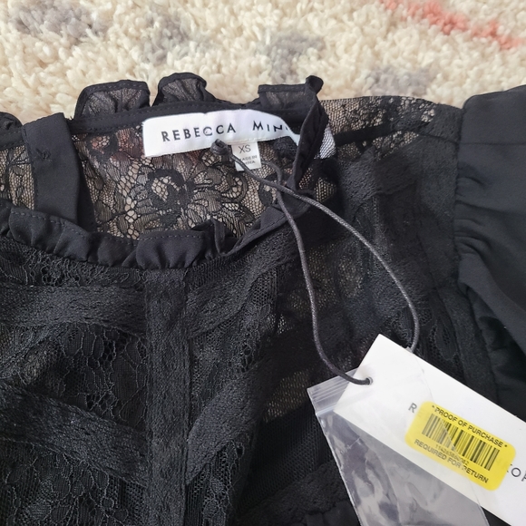 NWT Rebecca Minkoff Black Tabitha Lace Ruffle Long Sleeve Blouse Size XS - Picture 9 of 9